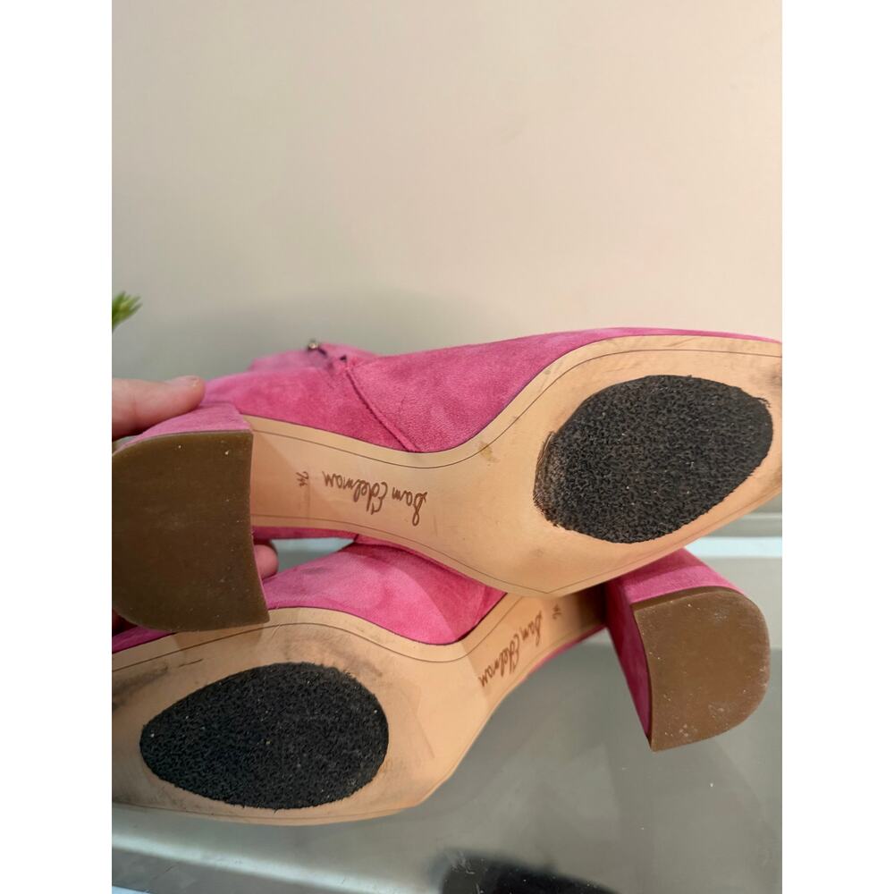 Pink Suede Sam Edelman Ankle Boots Size 7.5 | 3.5” Chunky Heel - Picture 6 of 7